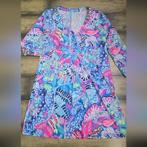 Lilly Pulitzer Blue and Pink Swim Coverup Tropical Resort Style